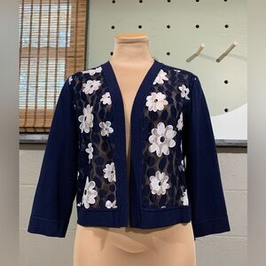 Navy Blue Floral Mesh Women's Open Cardigan